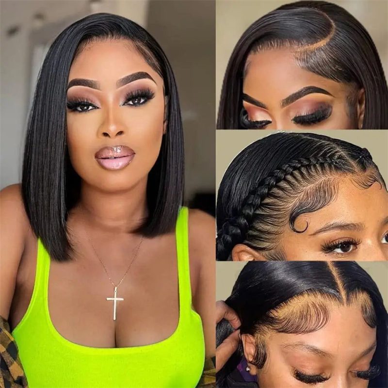 10A Straight 4x4 13x4 Medium Brown Lace Bob Wig - 图片 2